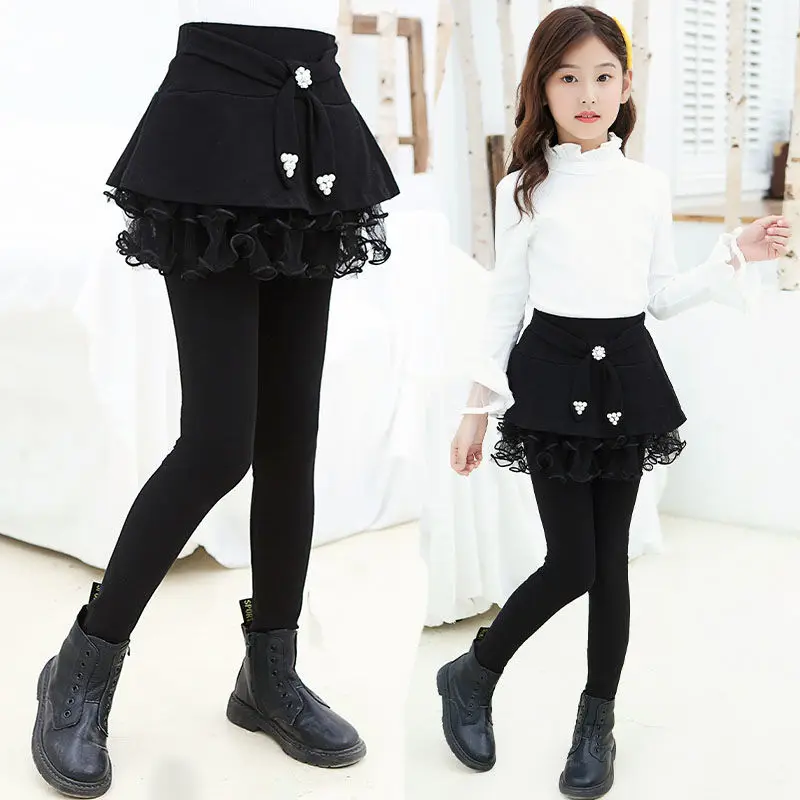 

INS HOT Girls' Leggings Autumn and Winter Clothes Children's Outer Wear Pants Fake 2-piece Velvet Skirt Pants Girl Trousers