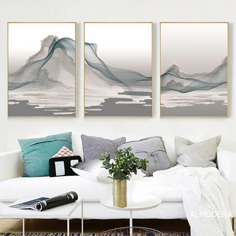 

Abstract Ink Mountain Lake Canvas Painting Modern Home Decoration Landscape Poster Art Wall Pictures For Living Room No Frame