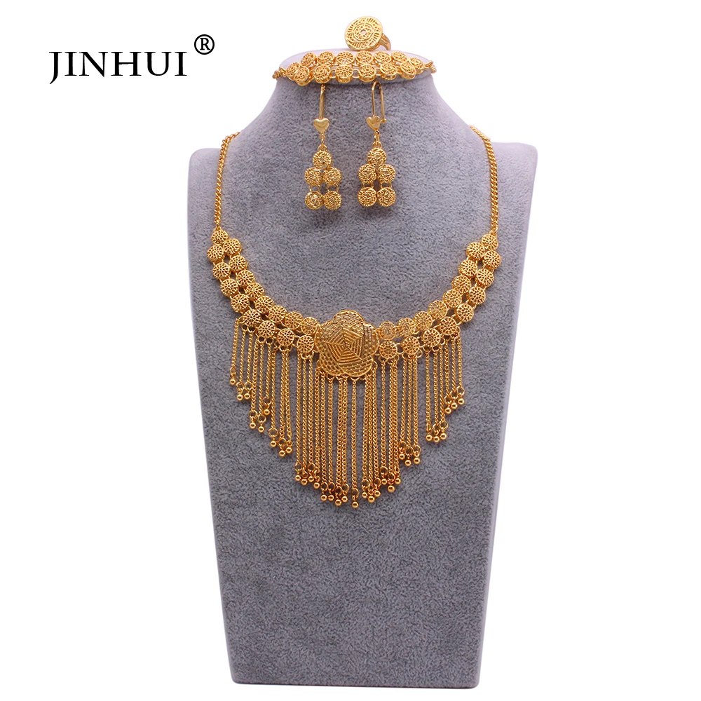 

Dubai custom Gold filled bridal Jewelry sets for women necklace Bracelet earrings ring African wedding gifts jewellery set