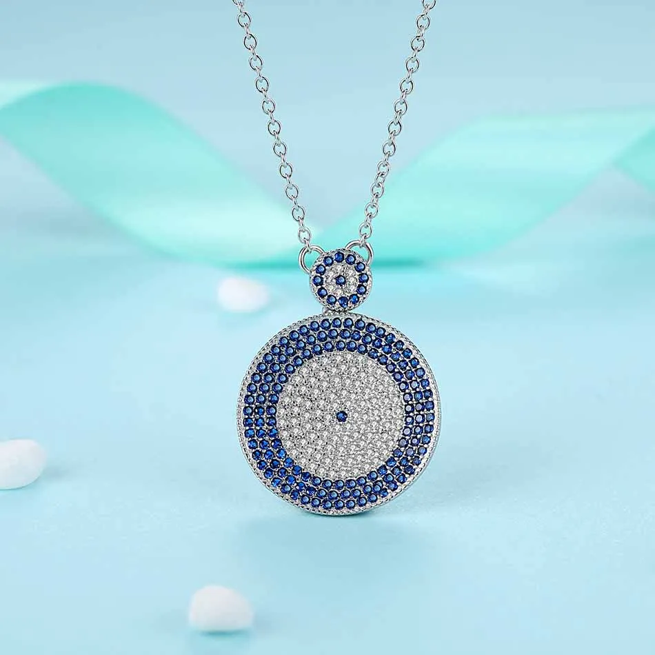 Турецкое ожерелье с голубыми глазами и сверкающим кристаллом из стерлингового