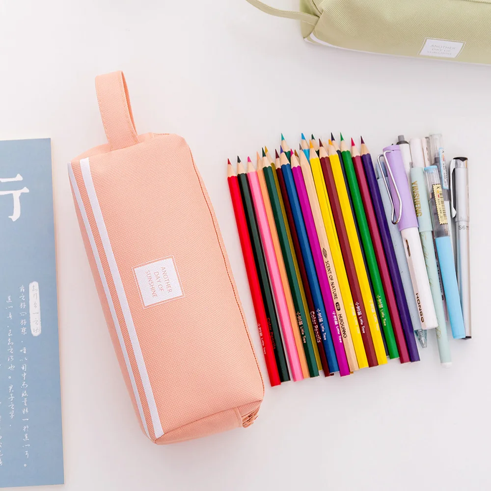

4PCS Creative Colorful Large Capacity Handle Bag Simple Pencil Cases Fabric Pen Box Pouch Case School Office Stationary Supplies