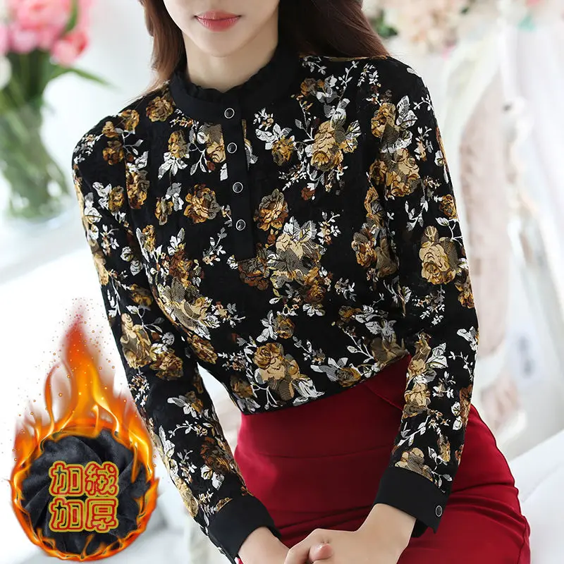 Women Blouse Plus Size Turtleneck Women's Lace Autumn Winter Long Sleeve Shirt Top Blusas Ropa De Mujer | Женская одежда