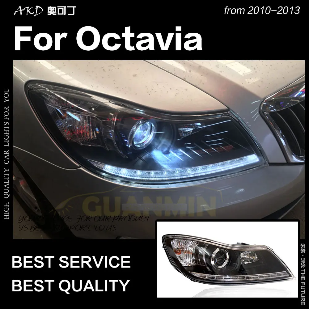 AKD автостайлинг фары для Skoda Octavia 2010 2013 светодиодный ные DRL Hid Биксеноновые