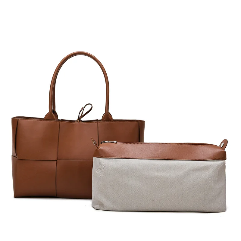 

2021 New Hand-woven Soft Leather High-quality Large-capacity Tote Bag Retro Simple Casual Single Shoulder Diagonal Bag Handbags