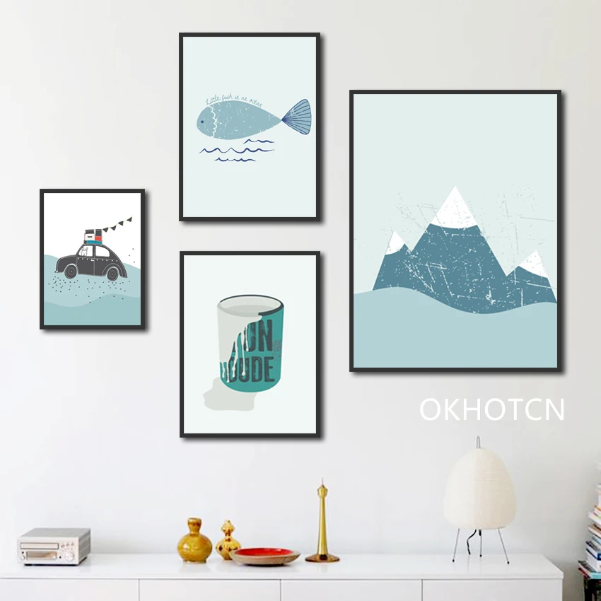

Cartoon Car Fish Posters Landscape Painting Wall Art Canvas Prints Fashion Baby Kids Room Bedroom Cute Pictures Home Decor