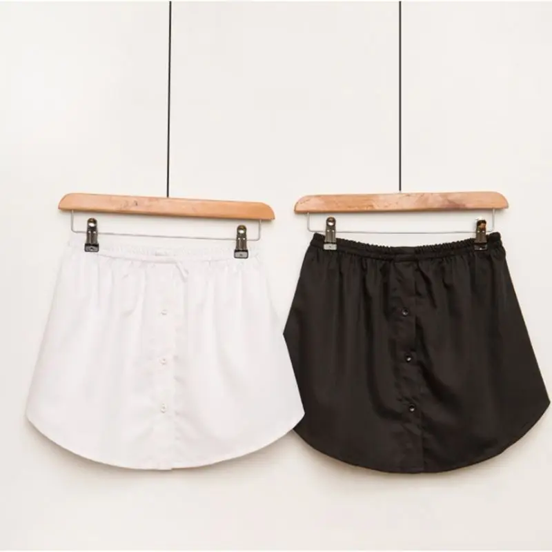 

Korean Womens A-Line Flared Curved Fake False Hem Button Down Solid Color Elastic Waist Detachable Skirt Decorative Waist Apron
