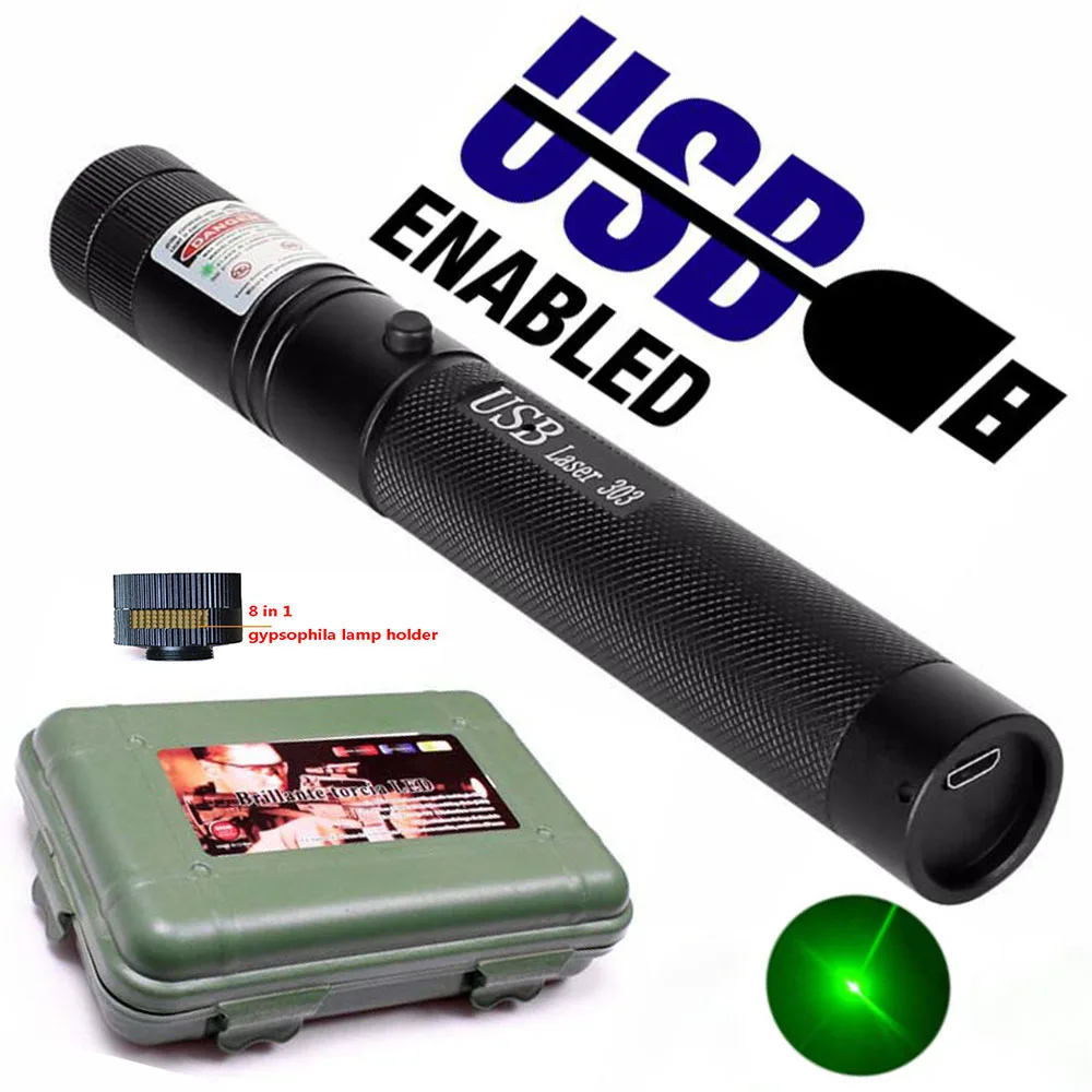 

Portable high power USB green laser red Purple laser view 10000m 5MW adjustable laser focus 303 pen combination