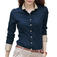 office lady long sleeve turn down collar waist tight shirt buttons blouse top