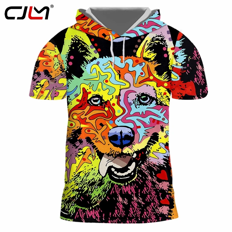 

CJLM Men's New 3D Printed Hooded Tshirt Colorful Funny Animal T Shirt Dog Pattern Clothing Unisex Wholesale Oversized 5XL