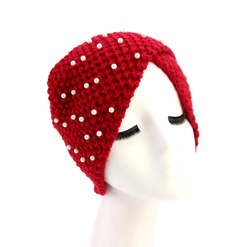 1 шт. однотонная вязаная шапка для женщин/девочек имитация жемчуга зимняя