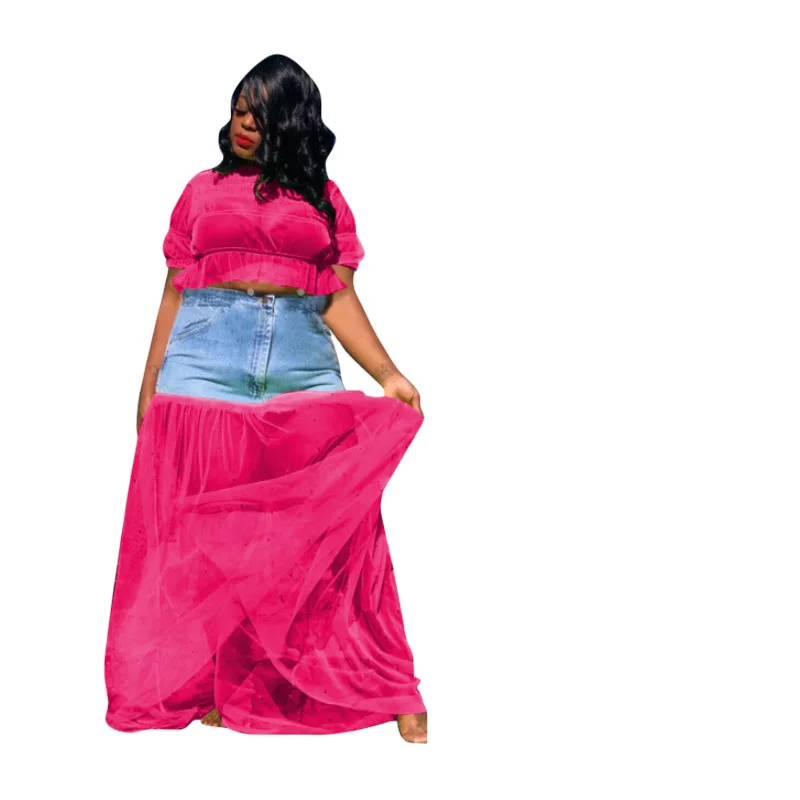 

Donsignet Summer Fashion Women Skirt Denim Beaded Veil Skirt for Women Long Skirts for Women Plus Size Jean Skirts