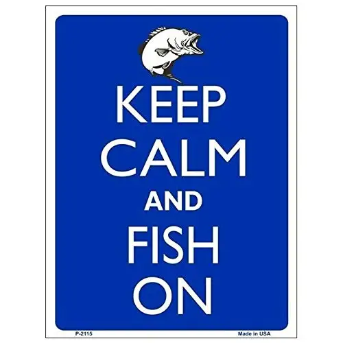 

Keep Calm and Fish On Tin Sign - Novelty Metal Signs Retro Wall Home Bar Pub Vintage Cafe Decor, 8x12 Inch