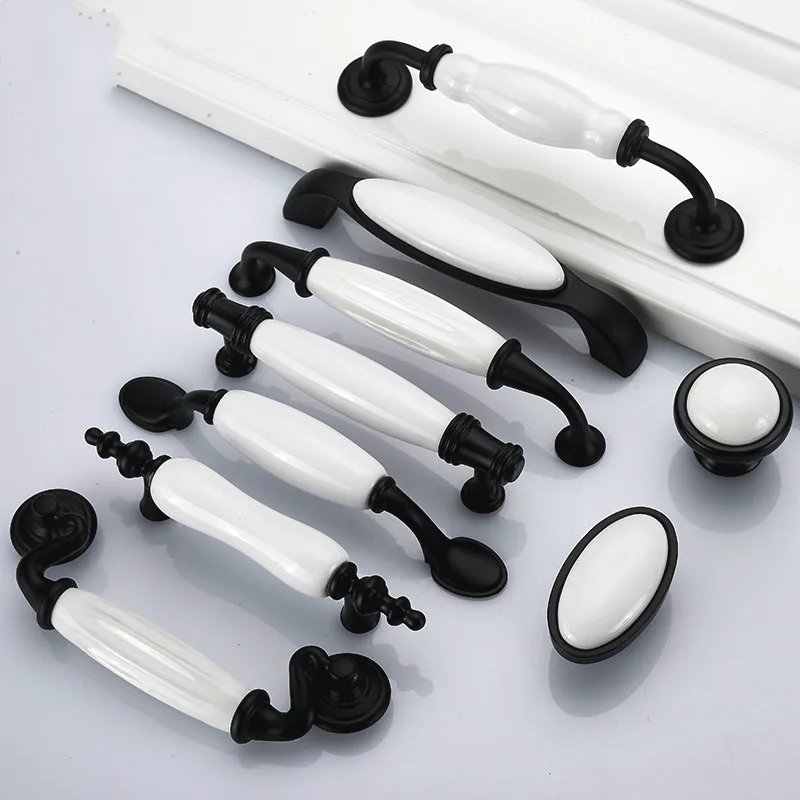 JD керамические черно-белые ручки для шкафа ящиков дверные из цинкового сплава