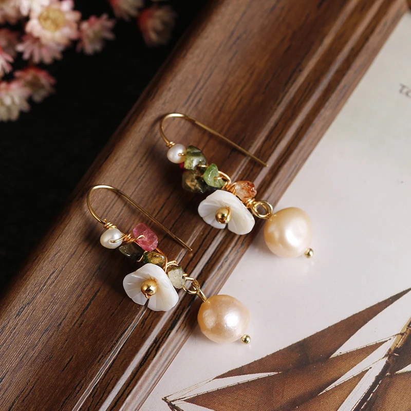 Ручной работы 14K покрыто золотом натуральный пресноводный жемчуг турмалин с