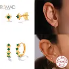 Женские круглые серьги-кольца ROMAD, из серебра 925 пробы с зеленым цирконием, 9 мм