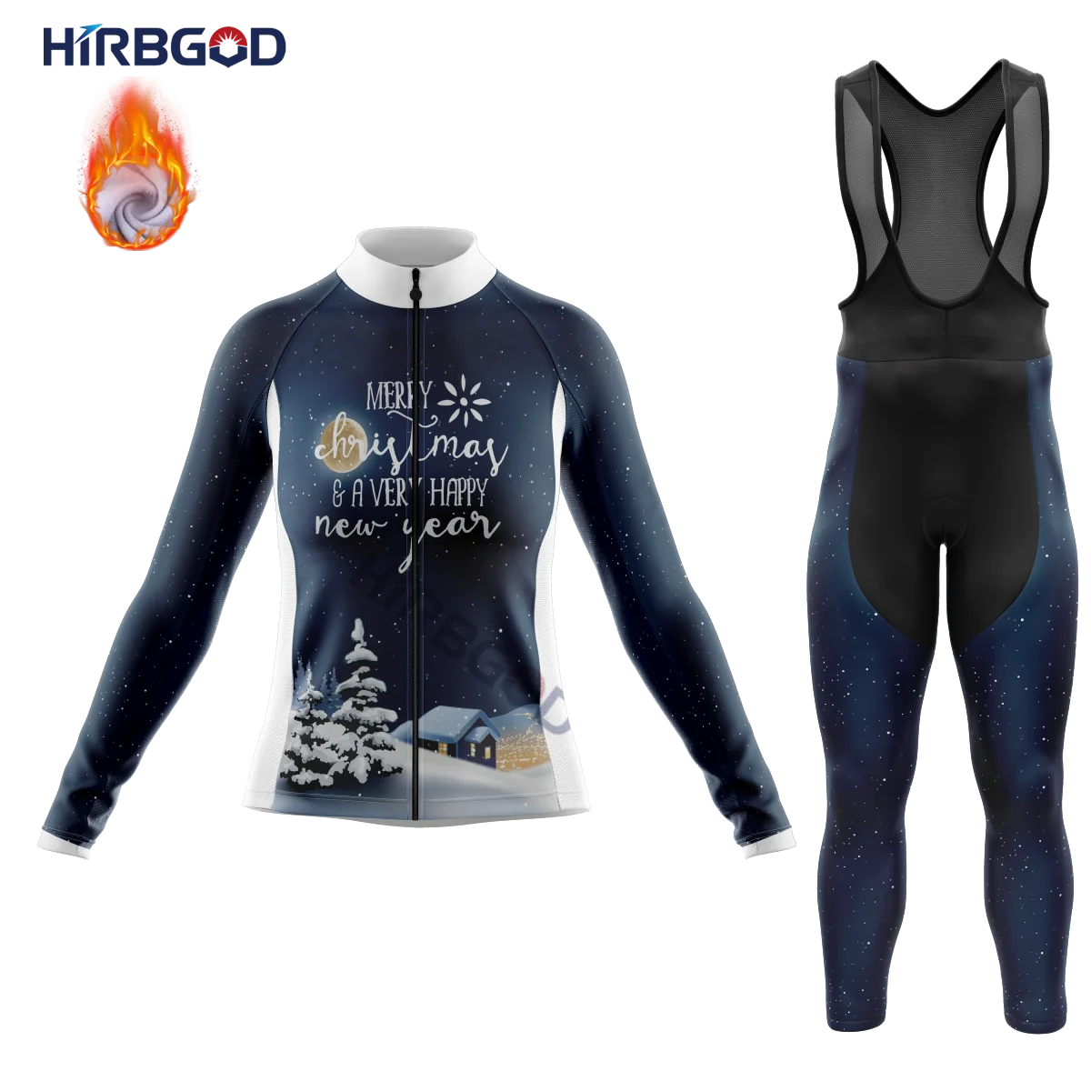 

HIRBGOD Female Starry Snow Flake Cycling Sets Winter Thermal Fleece Back Riding Long Sleeve Cycling Kit Wear Christmas Style