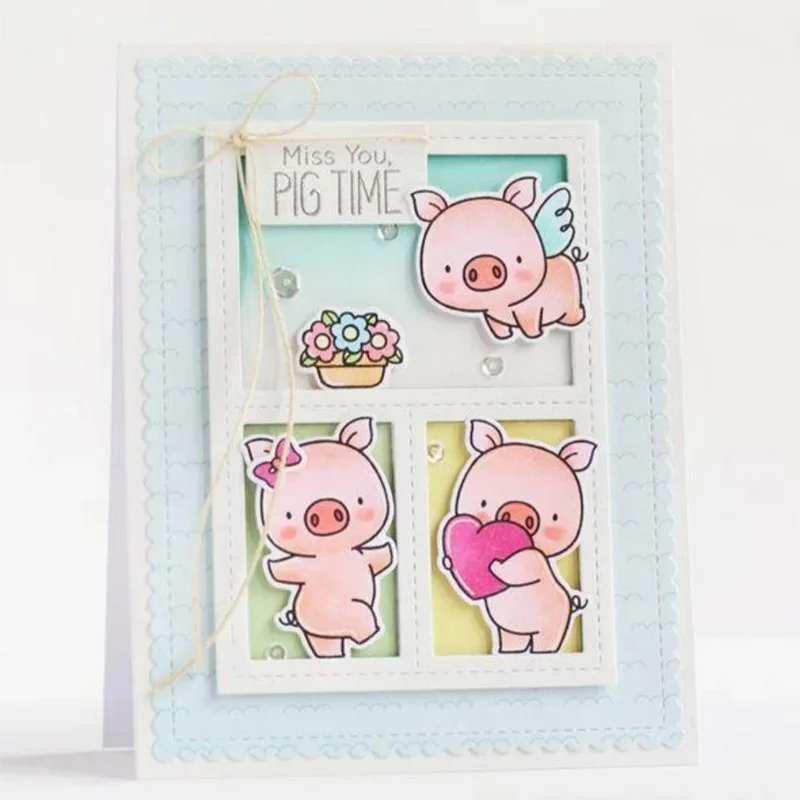 Набор режущих матриц Cute Animal Piggy Cat Bear Fruit Hot Air Balloon Boys & Girls Alphabet и штампы из прозрачного силикона для создания открыток.