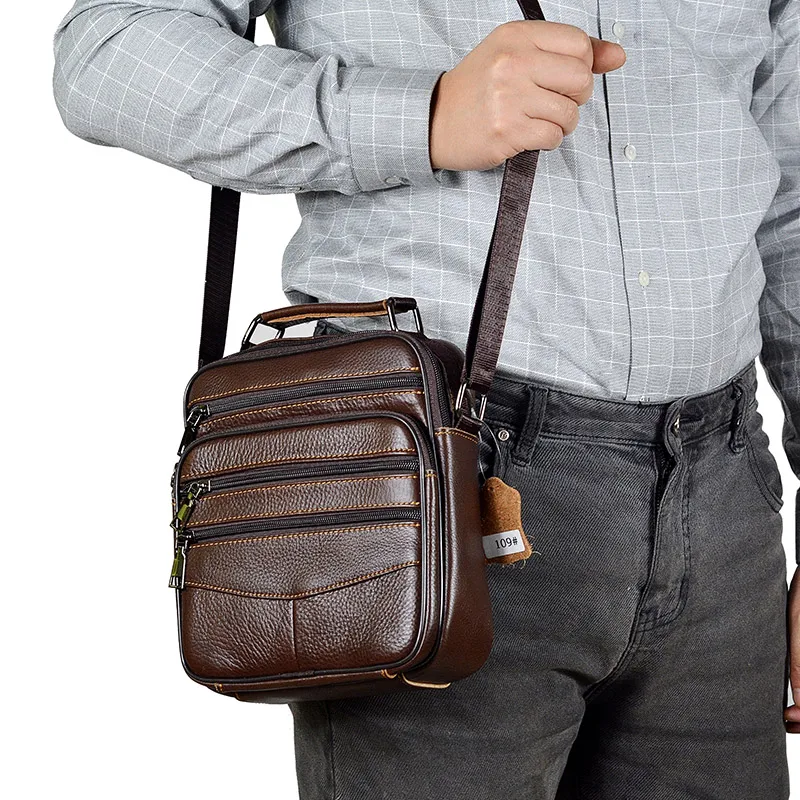 

Brown Fashion Men Messenger Bags Genuine Leather Handbags for Man Luxury Brand Male Crossbody Bag for Mini Pad Boy Shoulder Bag