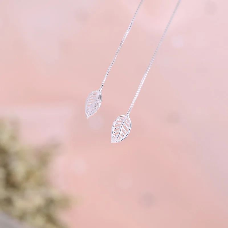 Серьги серебряного цвета Панк с листьями S925 Оливковый лист длинные кисточки