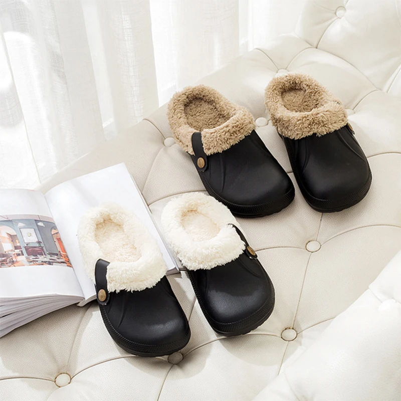 2021 women Winter Slippers Home Shoes Ladies Warm Plush Men  Slipper Anti Slip Autumn Cro  Shoes House Floor Soft Slient Slides