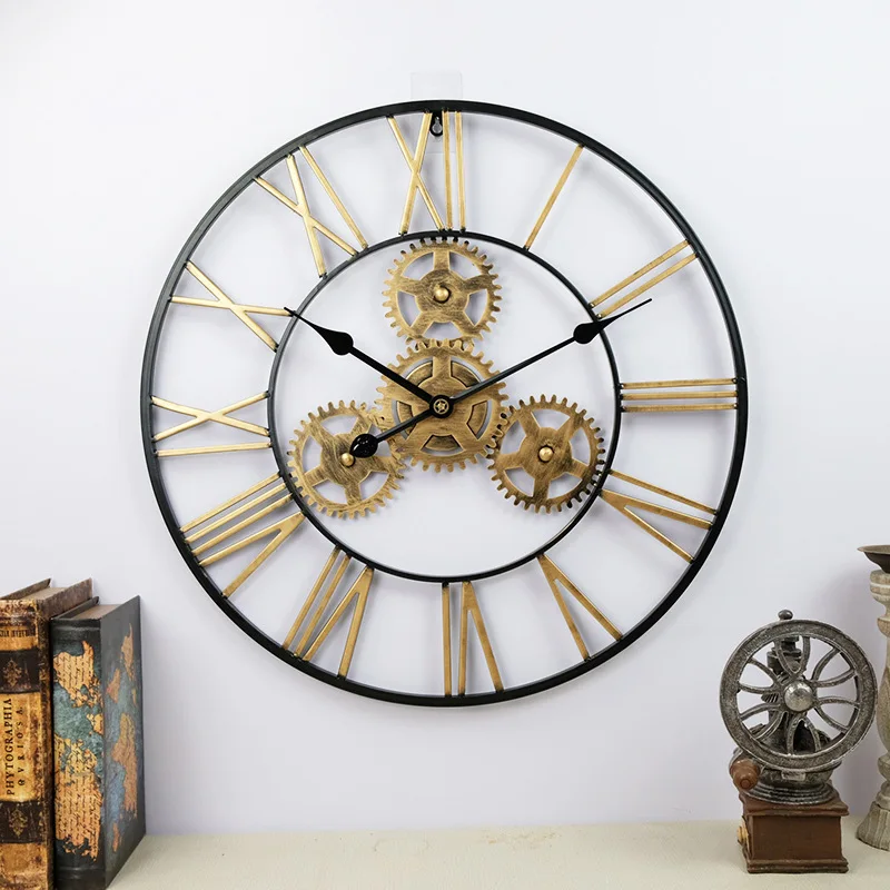 Wall Clock Handmade Oversized 3d Retro Rustic Decorative Luxury Art Big Gear Iron Vintage Large Wall Clock On The Wall  ZM1106