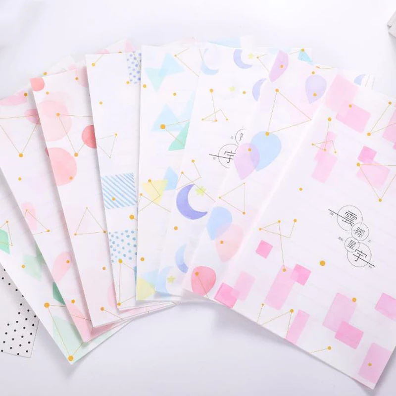 9 шт./упак. Kawaii 3 конверта+ 6 листов букв звездное небо Луна геометрические буквы конверты Набор подарочных канцелярских принадлежностей