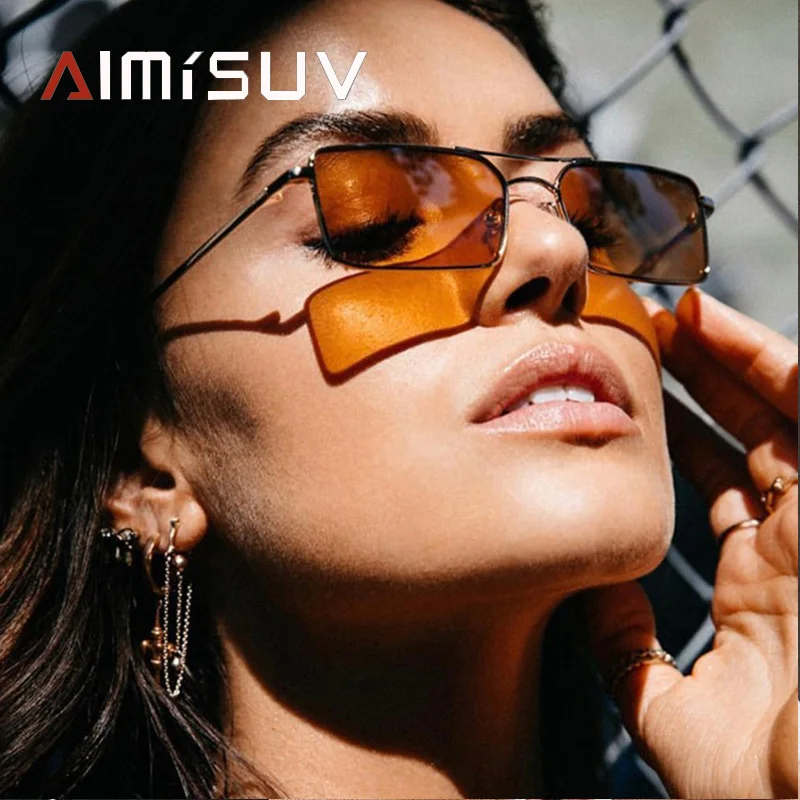 

AIMISUV rectangular gold sunglasses men 2019 metal frame retro small square sunglasses for women uv400 vintage clear lens