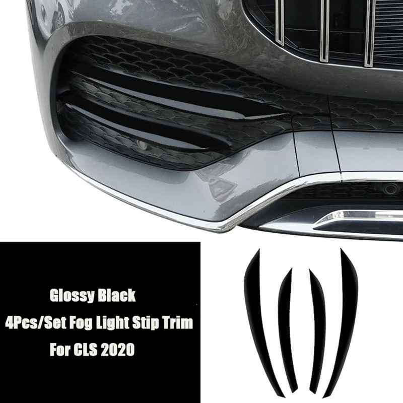 4Pcs Glossy Black Car Front Fog Light Grille Trim Stip Decoration Cover Spoiler for Mercedes Benz GLS Class 2020+