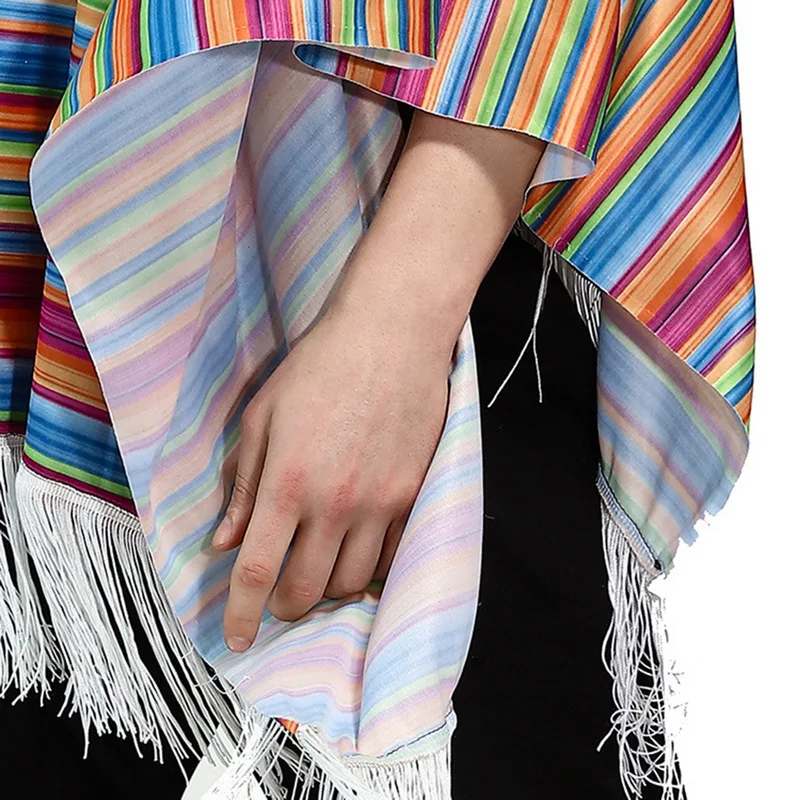 Взрослый мексиканский костюм женский мужской лоскутный Полосатый Стиль плащ