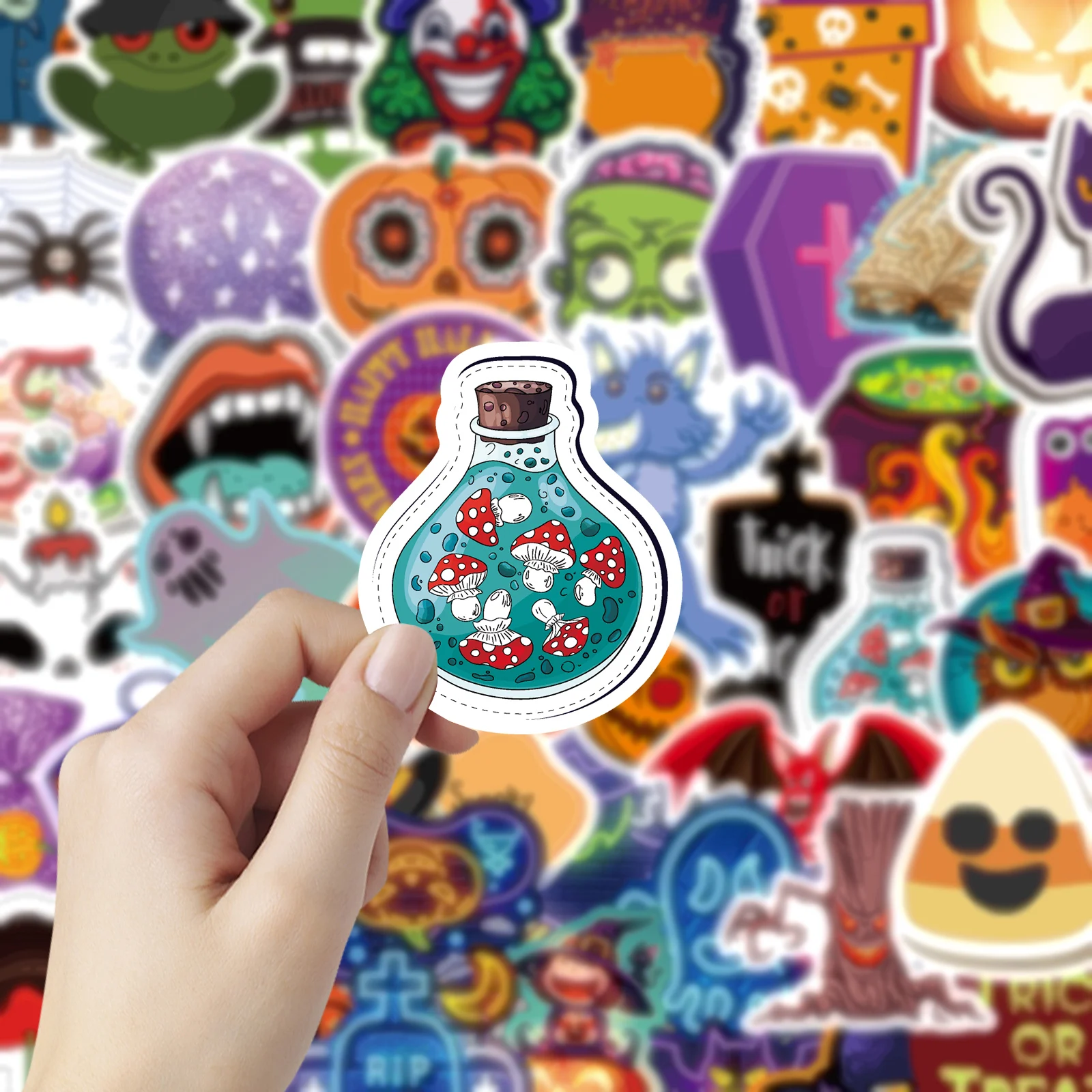 

800 Pcs/Pack Wholesale Happy Halloween Stickers Cartoon Festival Sticker Decal on Stationary Bicycle Kids Laptop Skateboard Toy