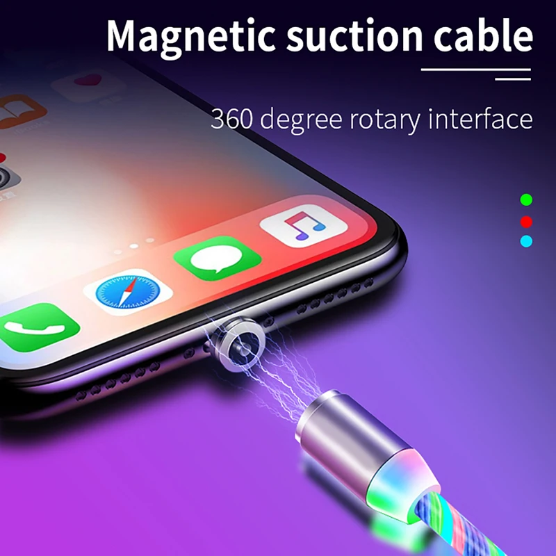 2 м Магнитный кабель с разъемом USB Type-C шнур потока световой освещение жила провода