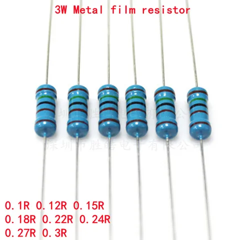 Металлический пленочный резистор 3 Вт 1% 0.1R 0.12R 0.15R 0.18R 0.24R 0.27R 0.3R 0,1 0,12 0,15 0,18 0,22 0,24 0,27 0,3 Ом, 10 шт.
