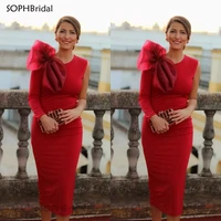 new arrival o neck mother of the bride dresses %d0%bf%d0%bb%d0%b0%d1%82%d1%8c%d0%b5 2021 single sleeves red simple wedding party gown tea length robes de bal
