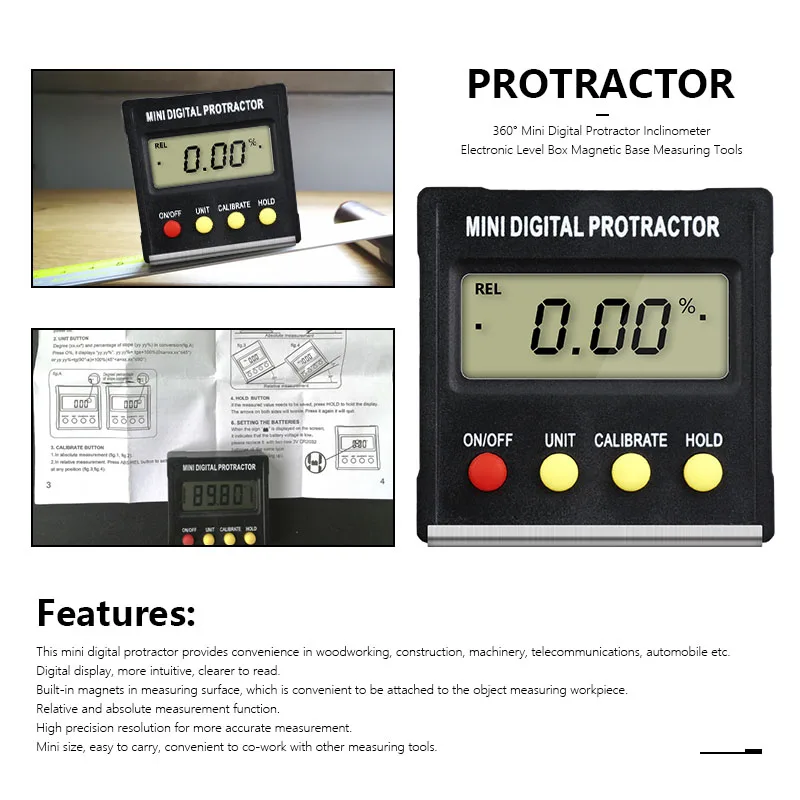 360 Degree Mini Digital Protractor Inclinometer Electronic Level Box Magnetic Base Measuring Tools | Инструменты