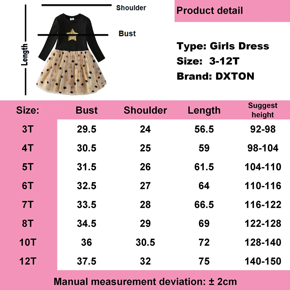 DXTON-vestidos de princesa de algod&oacute;n con lentejuelas para ni&ntilde;as, disfraz de fiesta de estrellas, tut&uacute; para primavera y oto&ntilde;o de 3 a 12 a&ntilde;os-5