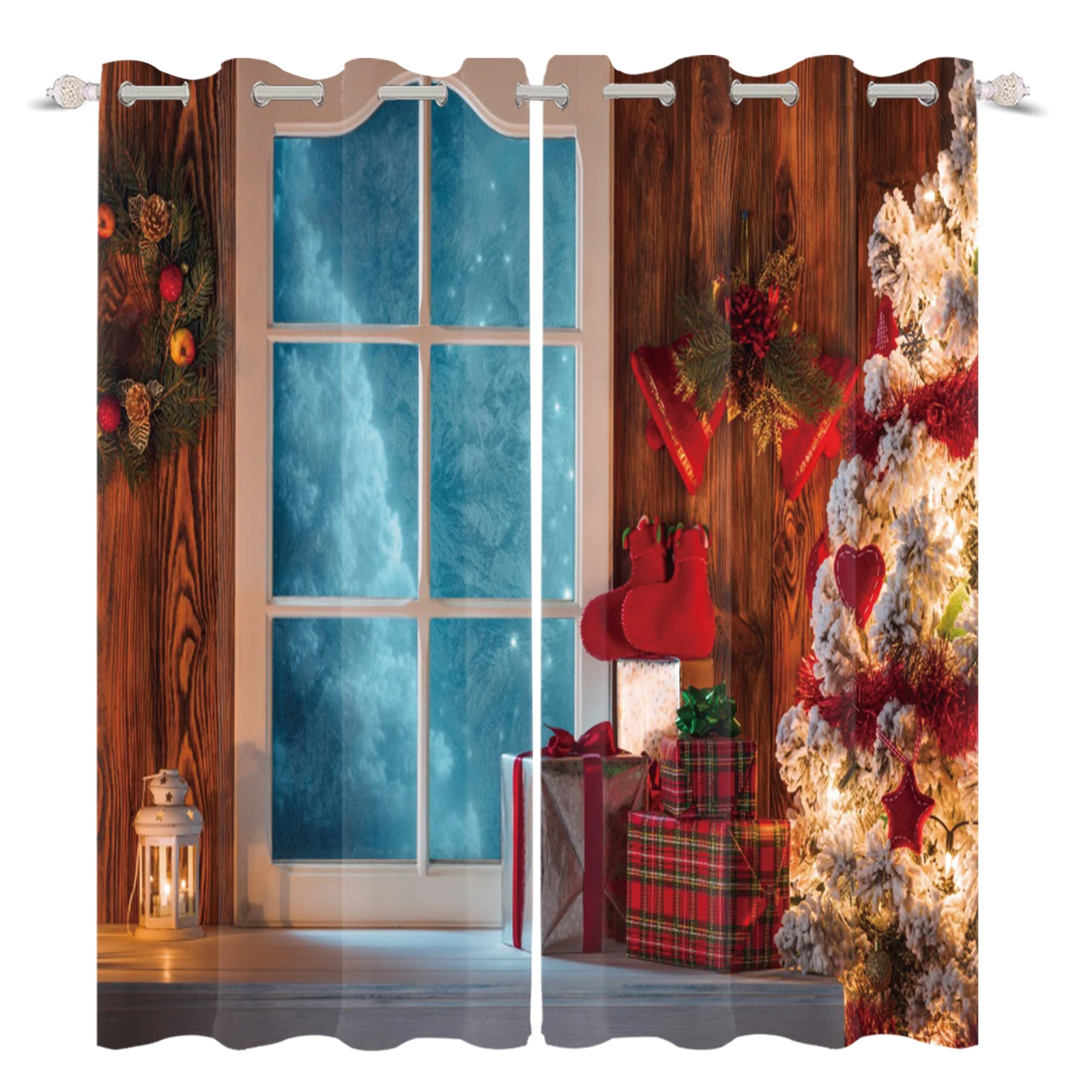 

Living Room Bedroom Christmas Tree and Gift Cartoon Realistic Window Curtains Blackout Children's Room Decor