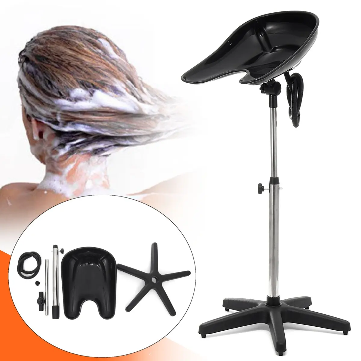 

Portable Salon Deep Shampoo Basin Sink Hair Salon Treatment Bowl with Drain Hose Angle Height Adjustable Home Bathroom Fixture