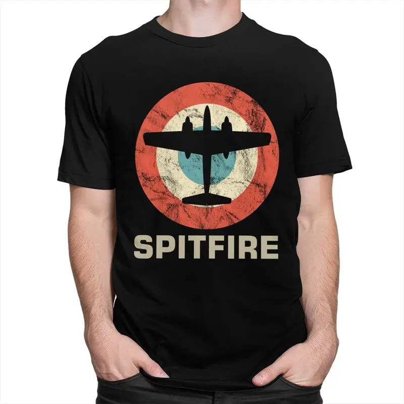 Ретро Spitfire истребитель съемки самолет футболка Для мужчин с короткими рукавами
