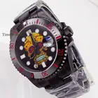 Мужские автоматические часы с PVD покрытием, полностью черные японские наручные часы NH35 Move для мужчин, циферблат с черепом, сапфировое стекло, Скользящий замок, ремешок с керамической вставкой