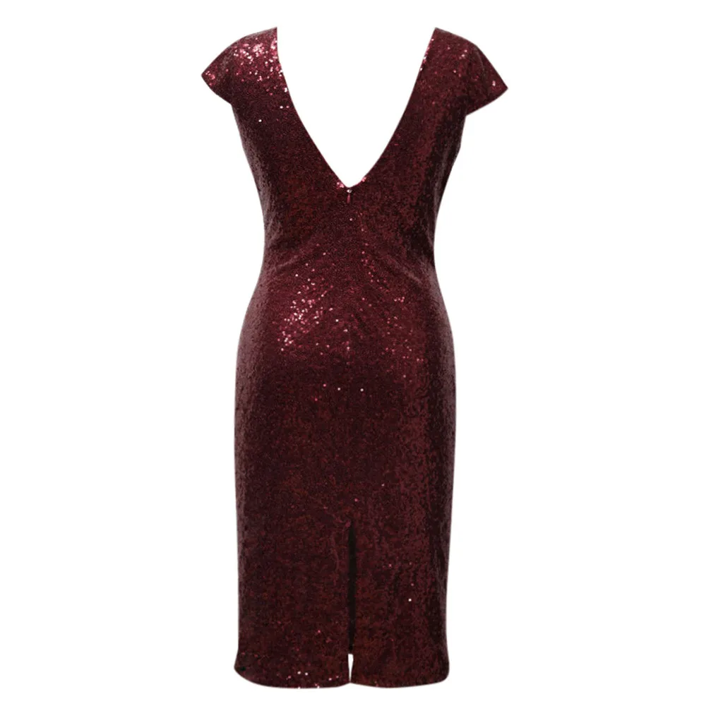 Осеннее женское платье блестящее с блестками коротким рукавом хлопушкой