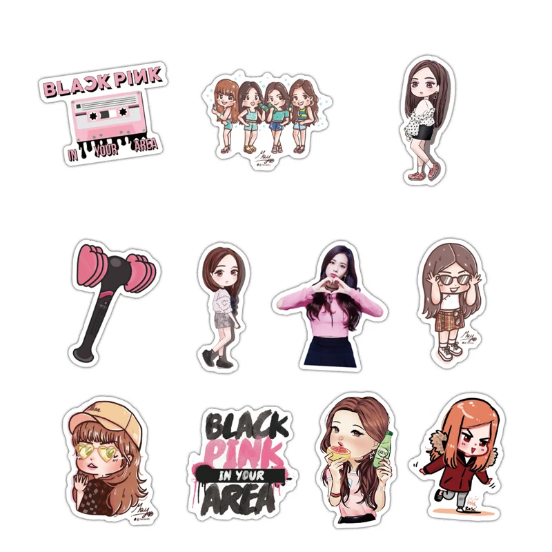 50 шт. в упаковке blackчерно-Розовые наклейки JISOO JENNIE ROSE LISA бумажные канцелярские наклейки для фанатов коллекция подарок
