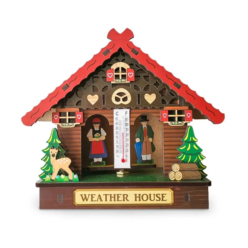 

H051 Creative Wooden House Barometer Thermometer Wall Mounted Weather Hygrometer Home Decor