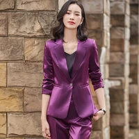 large size suit high end business wear 2022 autumn and winter slim ladies purple jacket casual temperament trousers 2 piece set