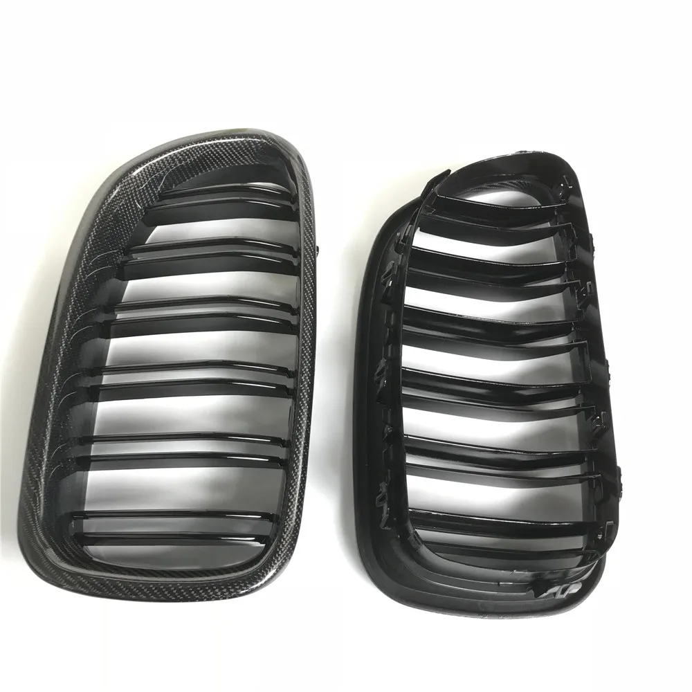 

1Pair for BMW F10 5 Series 2010 + 518d 520i 525d 528i 530i 535i 550i Dual Slats Carbon Fiber Front Grille ABS Mesh Inserts