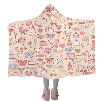 BlessLiving Girl Party Hooded Blanket Cartoon Watercolor Blanket Hoodie Pink Butterfly Wearable Blanket Floral Retro Cobertor 5