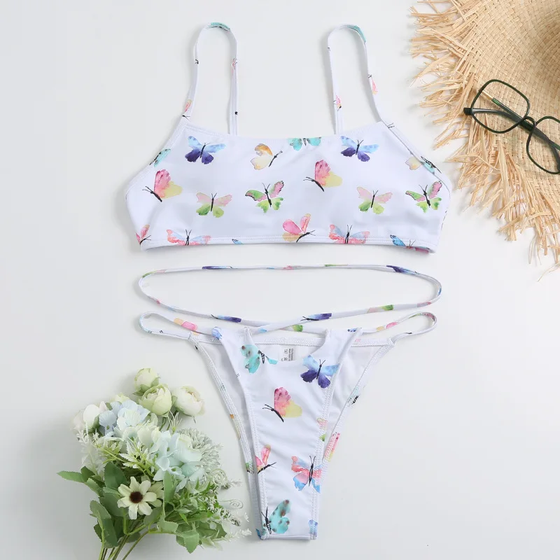 

20212 New Butterfly Print Fashion Sexy Bikini Swimsuit European and American Ladies Split Swimwear Women