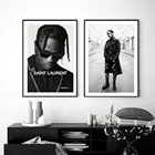 Модный постер рэп-звезда, Тревис Скотт, хип-хоп, рэпер, черный, белый цвет, искусство, печать детской, Современная Настенная картина, домашний декор