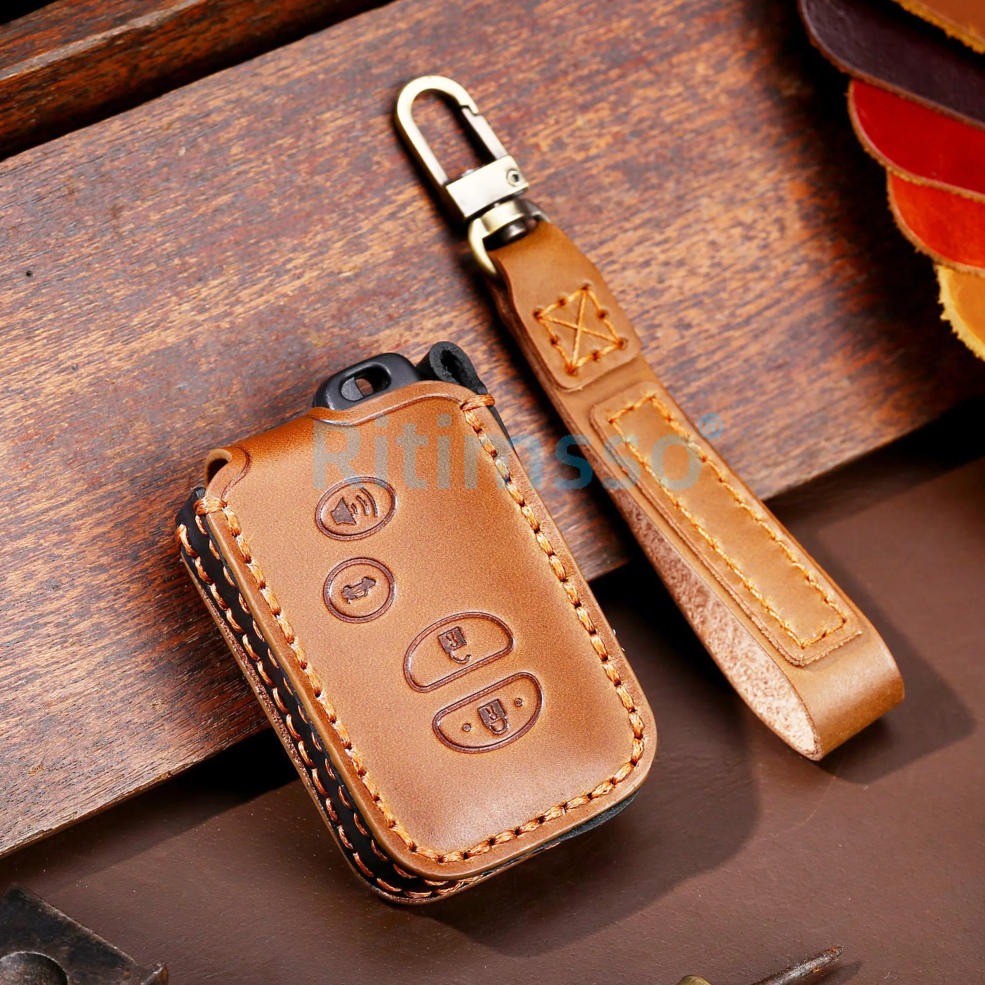 

Genuine Leather Car Key Case Cover for Toyota Land Cruiser Prado 150 Camry Prius Crown Keychain Holder
