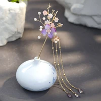 hair clip chopstick luxury hair stick metal chinese hair accessories for women hanfu handmade flower hairpin with tassel jewelry