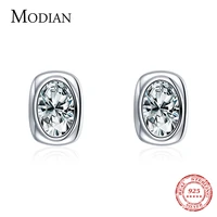 modian pure 925 sterling silver classic rectangle dazzling aaaaa zirconia stud earrings for women wedding anniversary jewelry